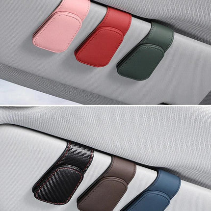 Car Sun Visor Glasses Clip – Magnetic Leather Holder for Eyeglasses & Sunglasses