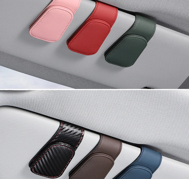 Car Eyeglass Holder Clip – Leather Magnetic Sun Visor Storage for Sunglasses