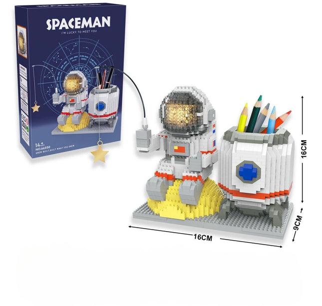 Knew Built Luminous Astronaut Moon Blocks – LED Micro Brick Building Set for Adults & Educational Tech Toy
