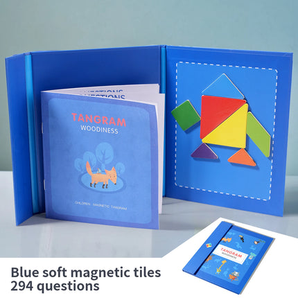 Wooden Magnetic Tangram Puzzle – Educational Montessori Book Toy for Children