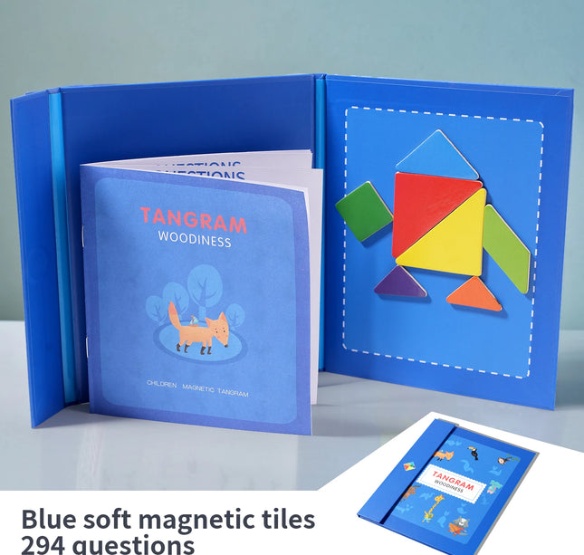 Wooden Magnetic Tangram Puzzle – Educational Montessori Book Toy for Children