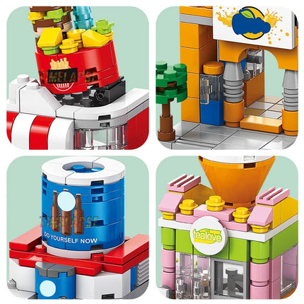 NEW Restaurant Dessert Coffee Pet Fruit Store Street View Food House Building Blocks Kit Girls Bricks Model Kids Toy Children
