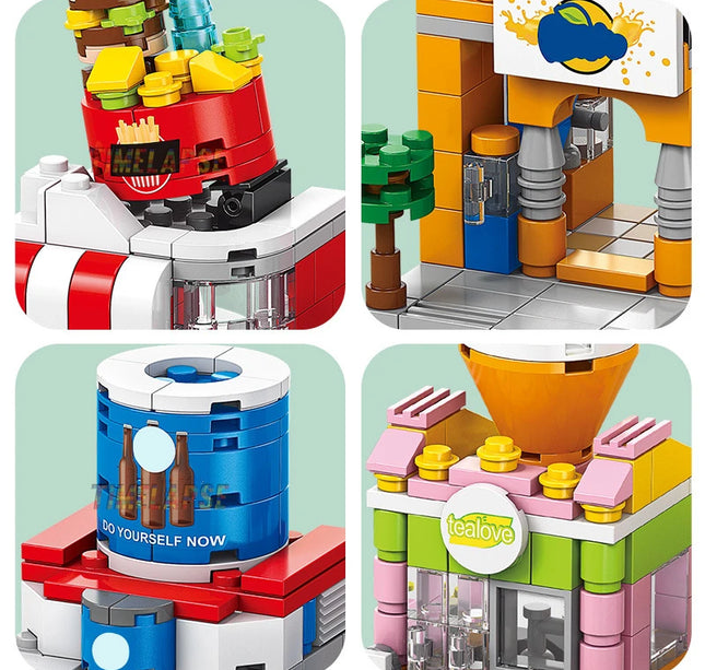 NEW Restaurant Dessert Coffee Pet Fruit Store Street View Food House Building Blocks Kit Girls Bricks Model Kids Toy Children