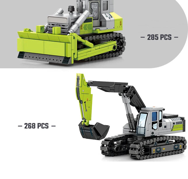 SEMBO Engineering Vehicle Building Kit – MOC Excavator & Mixer Truck Bricks Set for Boys DIY Educational Gifts