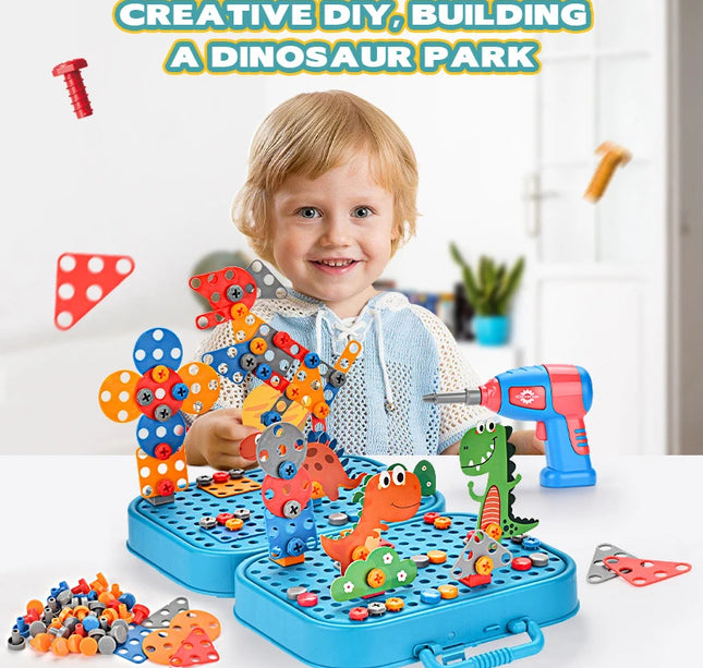 Children Toys Tool Set Electric Drill Screw Nut 3D Puzzle Toys Pretend Play Dinosaur Drilling Assembly Educational Toys for Boys
