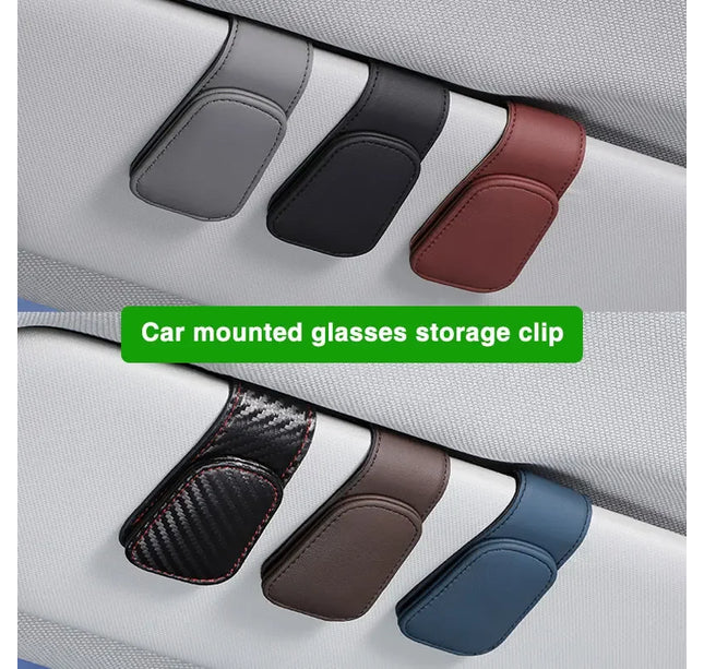 Car Sun Visor Glasses Clip – Magnetic Leather Holder for Eyeglasses & Sunglasses