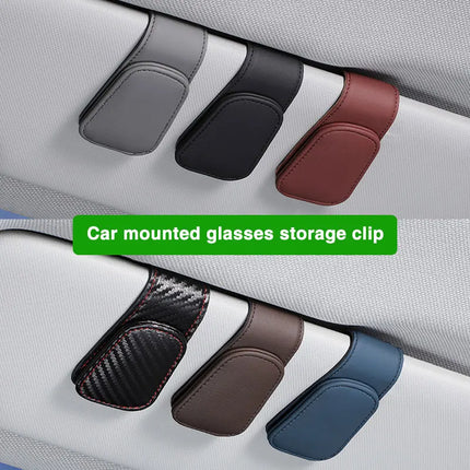 Car Eyeglass Holder Clip – Leather Magnetic Sun Visor Storage for Sunglasses