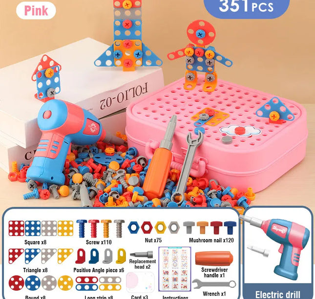 Children Toys Tool Set Electric Drill Screw Nut 3D Puzzle Toys Pretend Play Dinosaur Drilling Assembly Educational Toys for Boys