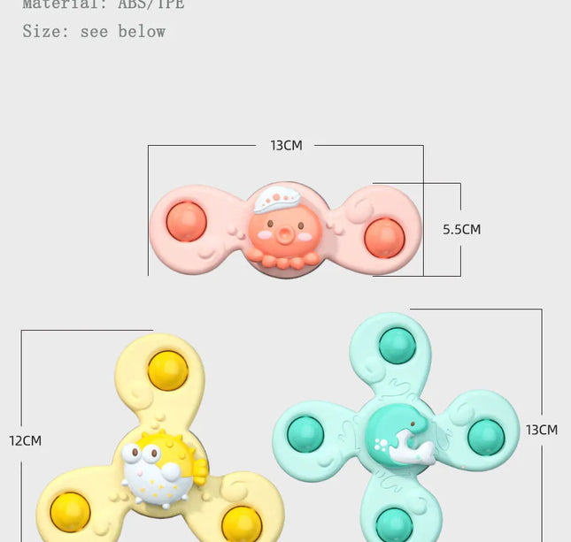 Suction Cup Bath Toys – 3pcs Spinning Rattles for Baby Fun & Education