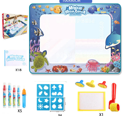 100x80cm Magic Water Drawing Mat – Reusable Doodle Board with Pens Montessori Educational Toy for Kids Gifts
