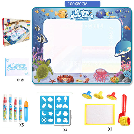 100x80cm Magic Water Drawing Mat – Reusable Doodle Board with Pens Montessori Educational Toy for Kids Gifts