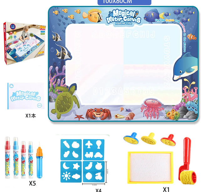 100x80cm Magic Water Drawing Mat – Reusable Doodle Board with Pens Montessori Educational Toy for Kids Gifts