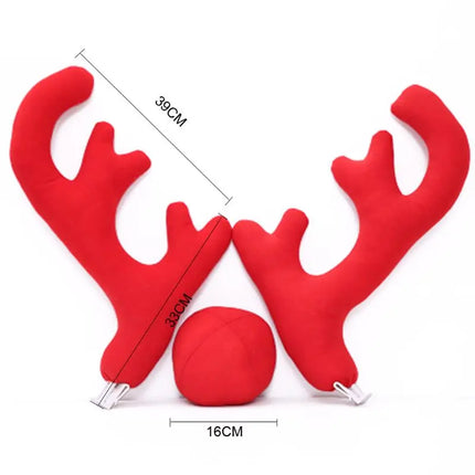 Big Reindeer Red Antlers+Nose Antlers Auto Car Christmas Decor Accessories