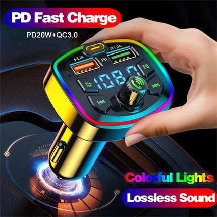 Car Bluetooth FM Transmitter – Wireless 5.0 Audio Receiver with Mic & Dual USB Fast Charger