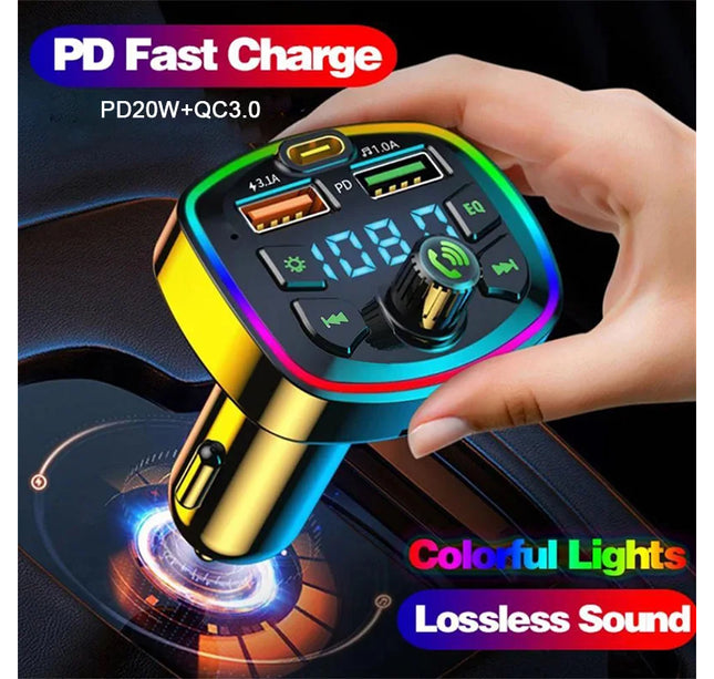 Car Bluetooth FM Transmitter – Wireless 5.0 Audio Receiver with Mic & Dual USB Fast Charger