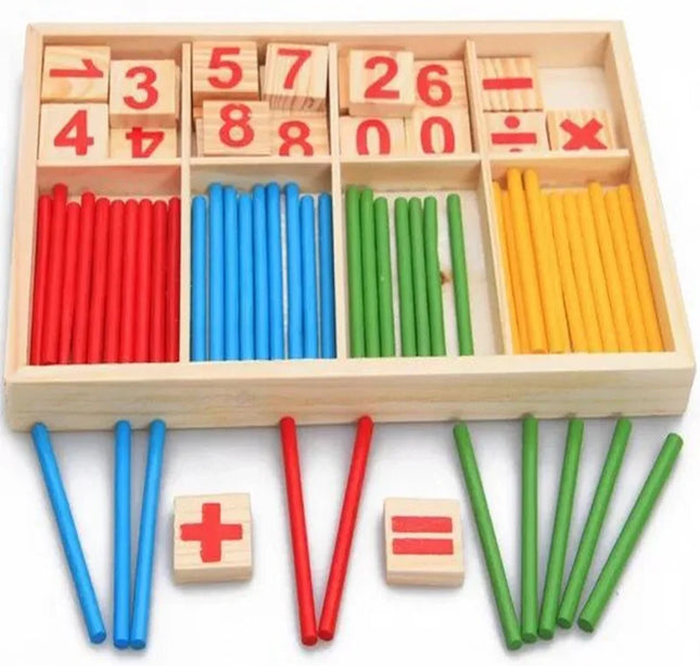Children's math teaching aids, counting sticks, arithmetic learning box, wooden educational toys, Montessori education