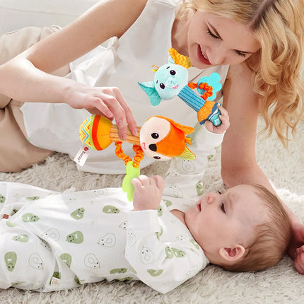 Baby Rattle Plush Toy – Soft Stuffed Animal Shaker with Crinkle & Squeaky Sensory Grip for Toddler Travel & Gifts