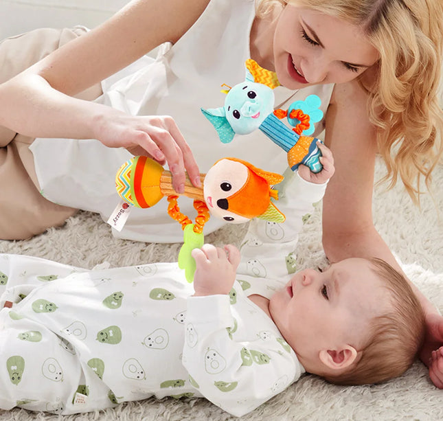 Baby Rattle Plush Toy – Soft Stuffed Animal Shaker with Crinkle & Squeaky Sensory Grip for Toddler Travel & Gifts
