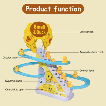 Kids Small Duck Electronic Climbing Stairs Track Toy Light Musical Slide Track Educational Toys for Boys Girls Christmas Gift