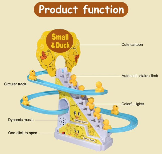 Kids Small Duck Electronic Climbing Stairs Track Toy Light Musical Slide Track Educational Toys for Boys Girls Christmas Gift