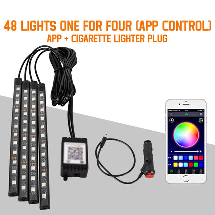 RGB Car Atmosphere Lights – LED Interior Footwell Strip with USB, Remote & Sound Control