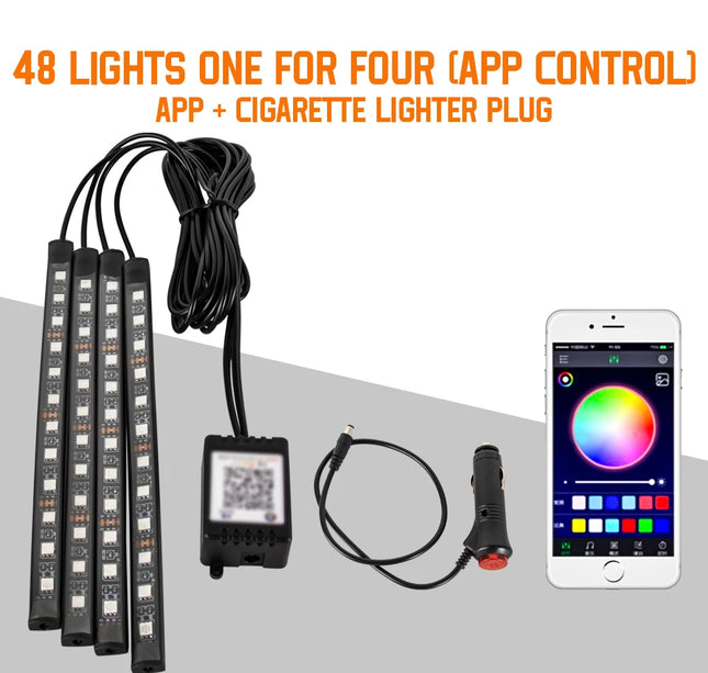 RGB Car Atmosphere Lights – LED Interior Footwell Strip with USB, Remote & Sound Control