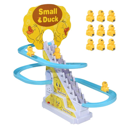Kids Small Duck Electronic Climbing Stairs Track Toy Light Musical Slide Track Educational Toys for Boys Girls Christmas Gift