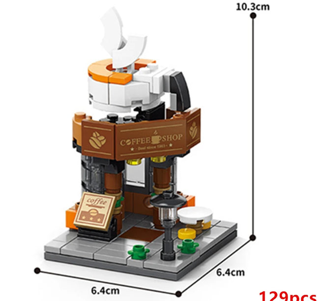 NEW Restaurant Dessert Coffee Pet Fruit Store Street View Food House Building Blocks Kit Girls Bricks Model Kids Toy Children
