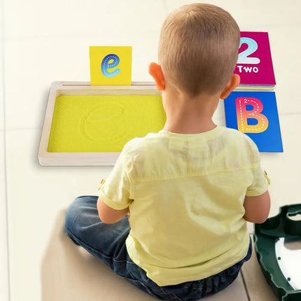 Montessori Wooden Sand Tray – Early Educational Writing Toy with Wooden Pen for Letters & Numbers Learning