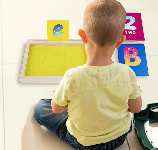 Montessori Wooden Sand Tray – Early Educational Writing Toy with Wooden Pen for Letters & Numbers Learning
