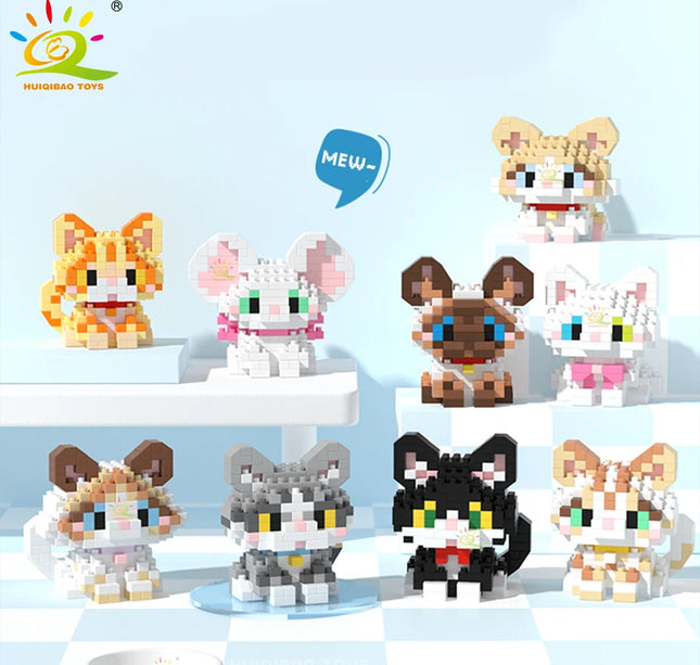 HUIQIBAO MINI Cute Pet Dog Cat Micro Building Block Model Set Kids City Cartoon Animal Diamond Bricks Educational Toys for Adult