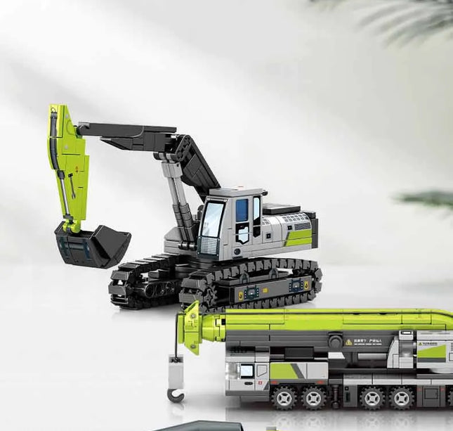 SEMBO Engineering Vehicle Building Kit – MOC Excavator & Mixer Truck Bricks Set for Boys DIY Educational Gifts