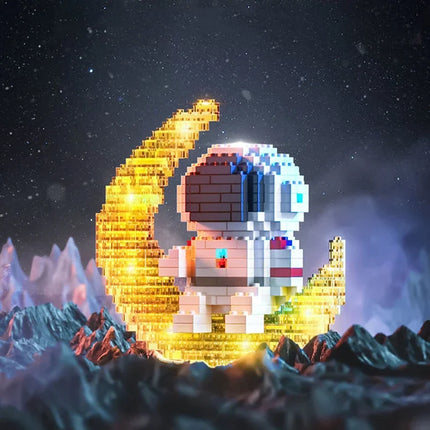 Knew Built Luminous Astronaut Moon Blocks – LED Micro Brick Building Set for Adults & Educational Tech Toy