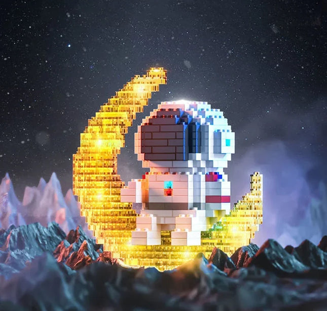 Knew Built Luminous Astronaut Moon Blocks – LED Micro Brick Building Set for Adults & Educational Tech Toy