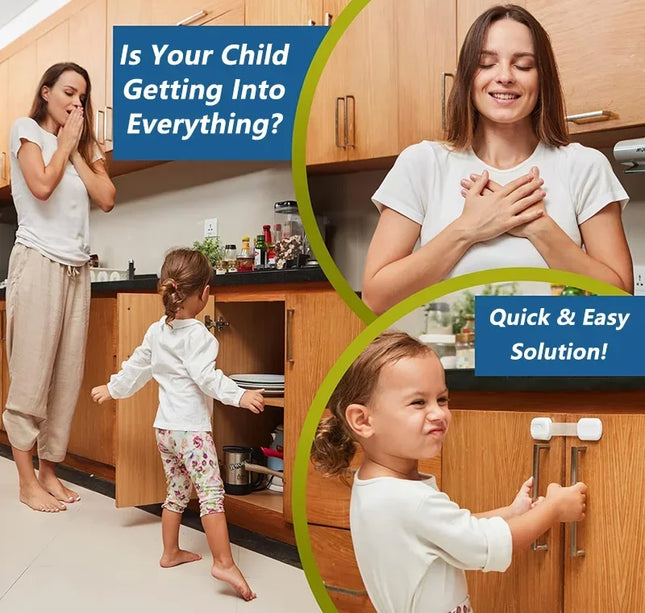 Child Safety Locks – Adhesive Baby Proofing Straps for Cabinets, Drawers & Doors
