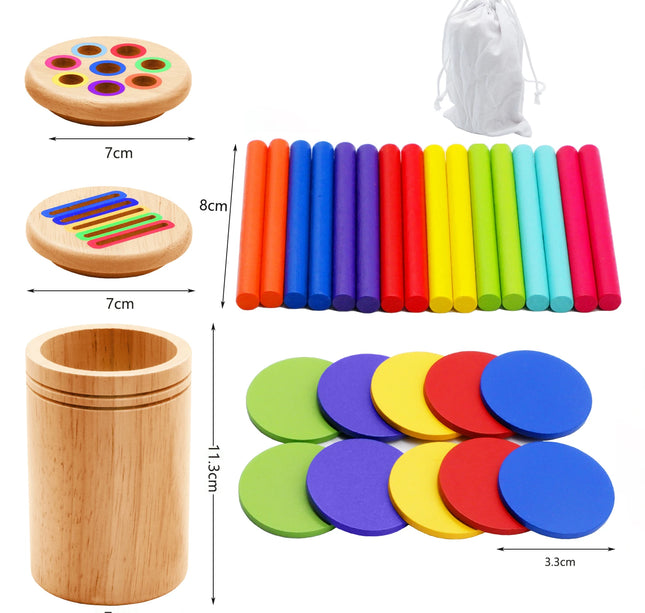Montessori Wooden Matching Toy – Color Sorting & Balance Stick Educational Set for Kids Fine Motor & Math Skills