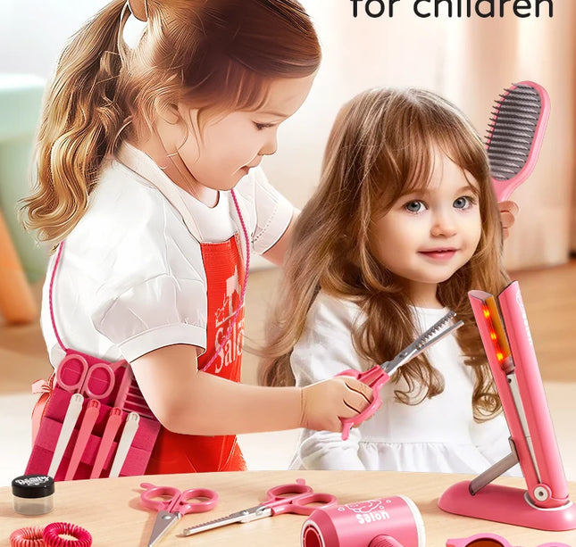 Kids Simulation Haircut & Makeup Kit – Pretend Play Hair Dryer Set Educational Toy for Girls Gifts