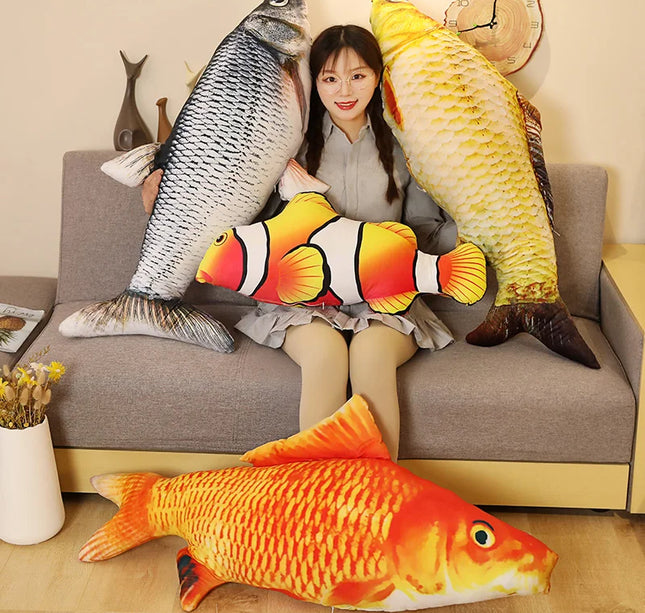 3D Goldfish Plush Pillow – 40/60cm Soft Stuffed Carp Cushion Toy for Kids & Creative Sofa Decor Gift