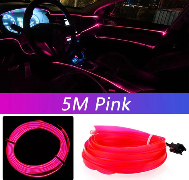 5M Car Interior LED Strip Light – Flexible Neon EL USB Ambient Lighting for DIY Auto & Party Decoration
