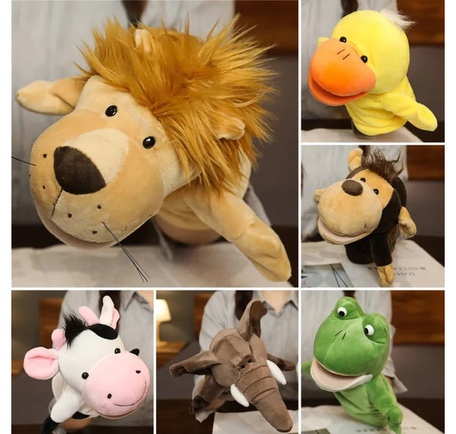Kawaii Plush Finger Puppets – Lion, Elephant, Bunny, Monkey Story Toys for Children