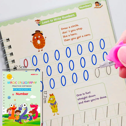 Reusable 3D Calligraphy Copybook – Math & English Letter Practice Educational Drawing Book for Kids