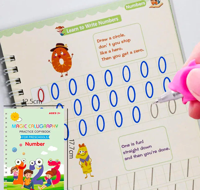 Reusable 3D Calligraphy Copybook – Math & English Letter Practice Educational Drawing Book for Kids