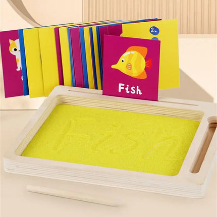 Montessori Wooden Sand Tray – Early Educational Writing Toy with Wooden Pen for Letters & Numbers Learning