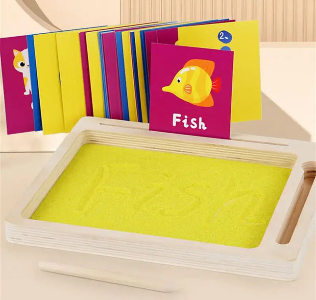 Montessori Wooden Sand Tray – Early Educational Writing Toy with Wooden Pen for Letters & Numbers Learning