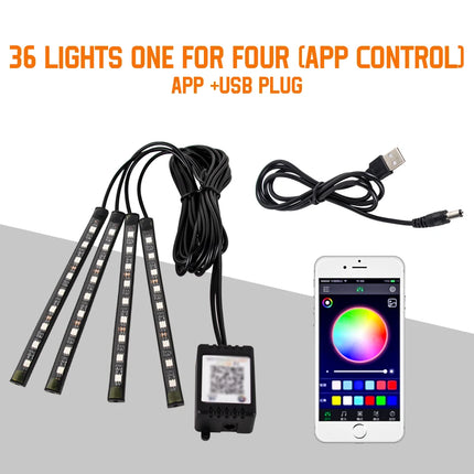 RGB Car Atmosphere Lights – LED Interior Footwell Strip with USB, Remote & Sound Control