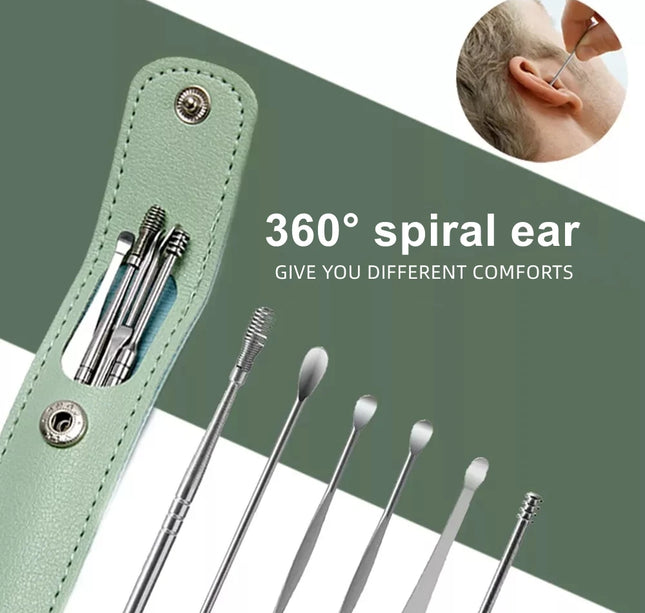 6Pcs/set ear cleaner Ear Wax Pickers Stainless Steel Earpick Wax Remover piercing kit earwax Curette Spoon Care Ear Clean Tools