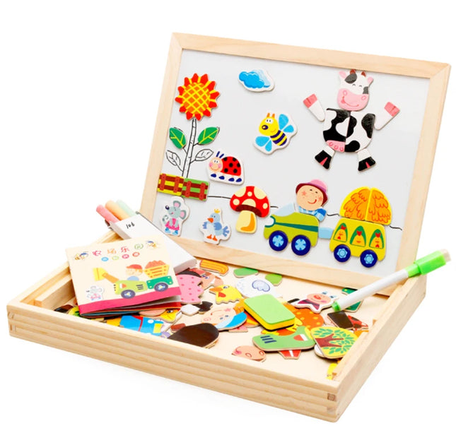 Wooden Multifunction Children Animal Puzzle Writing Magnetic Drawing Board Blackboard Learning Education Toys For Kids