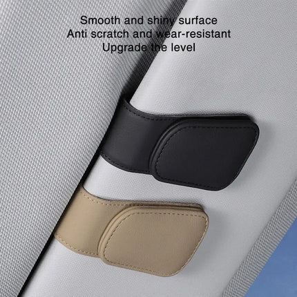 Car Sun Visor Glasses Clip – Magnetic Leather Holder for Eyeglasses & Sunglasses