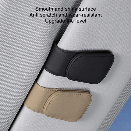 Car Eyeglass Holder Clip – Leather Magnetic Sun Visor Storage for Sunglasses