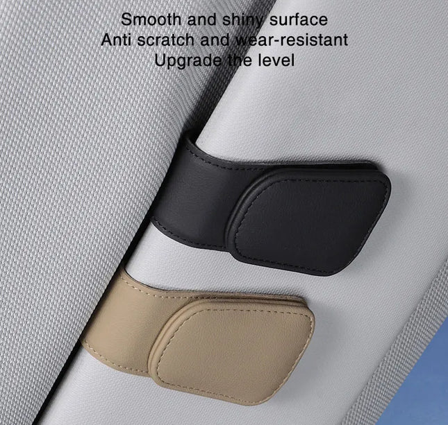 Car Eyeglass Holder Clip – Leather Magnetic Sun Visor Storage for Sunglasses